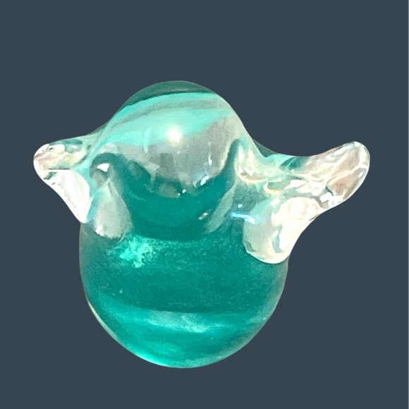 Mini Green Teal Clear Small Hand Blown Glass Bird Figurine Paperweight Vintage - Picture 8 of 8